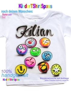 Smiley Party T-Shirt mit Namen und bunten Smileys