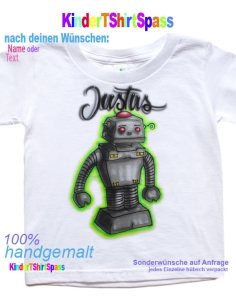 Roboter Cartoon Geburtstags T-Shirt personalisiert