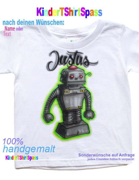 Roboter Cartoon Geburtstags T-Shirt personalisiert