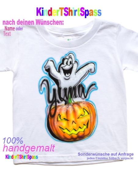 Halloween Geschenk Geist mit Glitzer Namen und Kürbis