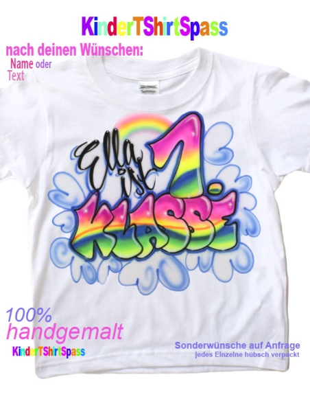 Geschenke zur Einschulung Mädchen T-Shirt Name mit Regenbogen