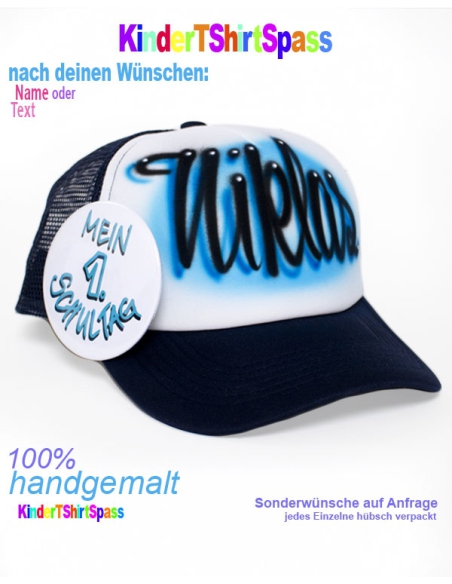 Geschenk zur Einschulung coole Cap Blau mit Namen