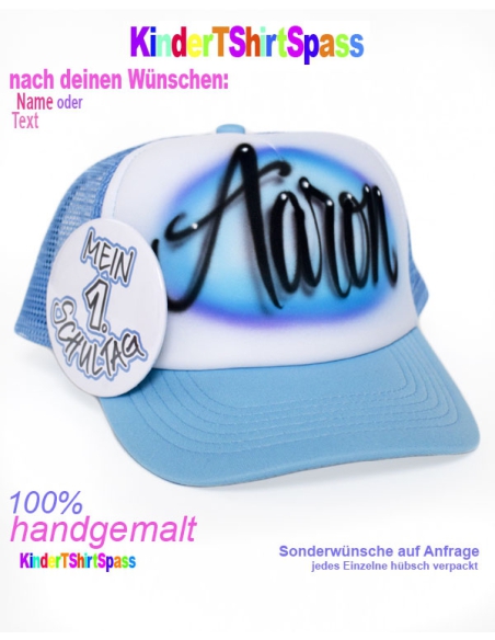 Geschenk zur Einschulung Patenkind Käppi hellblau mit Namen