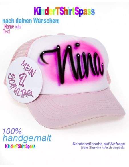 Geschenk zur Einschulung Mädchen Käppi mit Namen pink