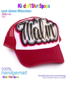 Trucker Cap Mesh Kinder Glitzer Rot personalisiert