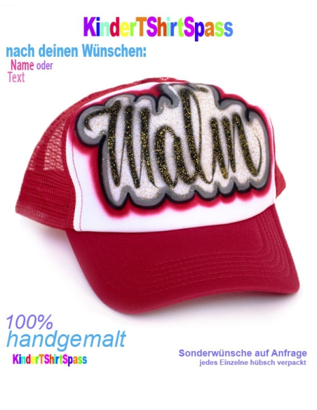 Trucker Cap Mesh Kinder Glitzer Rot personalisiert