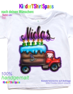 Geburtstag Autofan Lkw Torte Kindershirt mit Namen