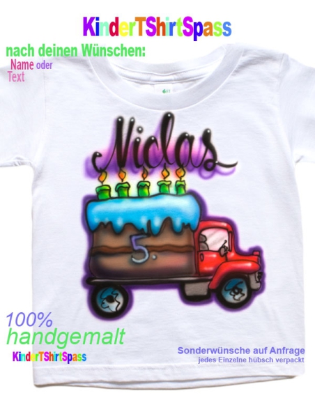 Geburtstag Autofan Lkw Torte Kindershirt mit Namen