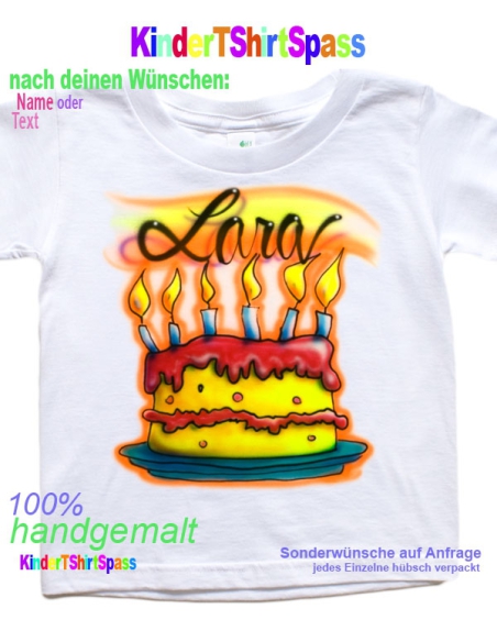 Geburtstagstorte für Kinder aufs T-Shirt mit Namen
