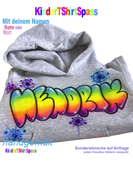 Hoodie Kinder Einzelstück Handbemalt mit Namen